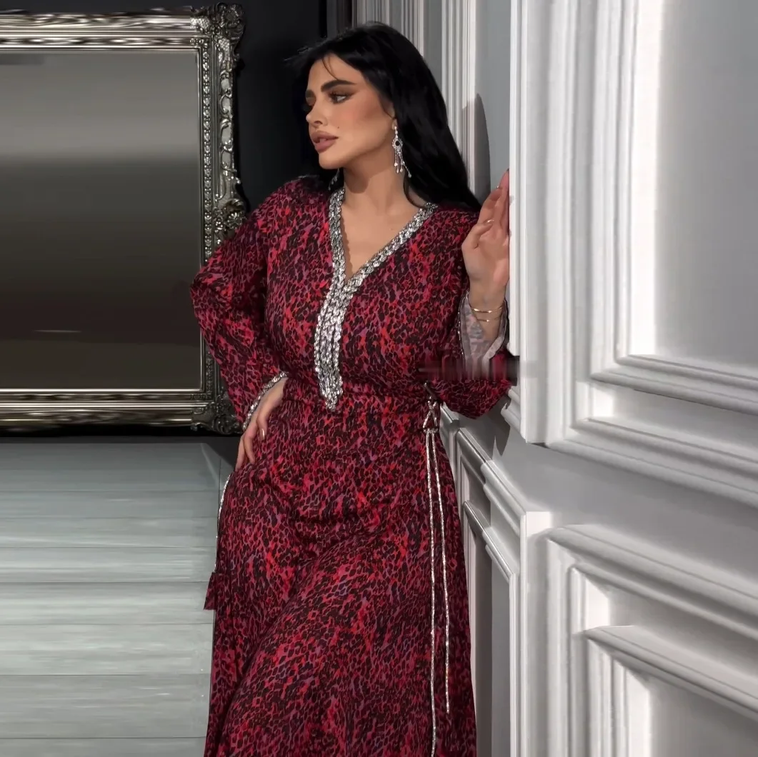 Uni marroquino turco árabe impressão diamantes com cinto vestidos longos eid muçulmano feminino homewear roupas saudita abayas dubai abaya