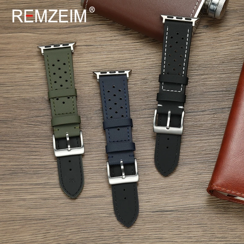 أساور معصم رياضية قابلة للتنفس لساعة أبل 1-10 SE Ultra Sailcloth حزام لساعة Iwatch 49/46/45/44/42/41/40/38 مللي متر