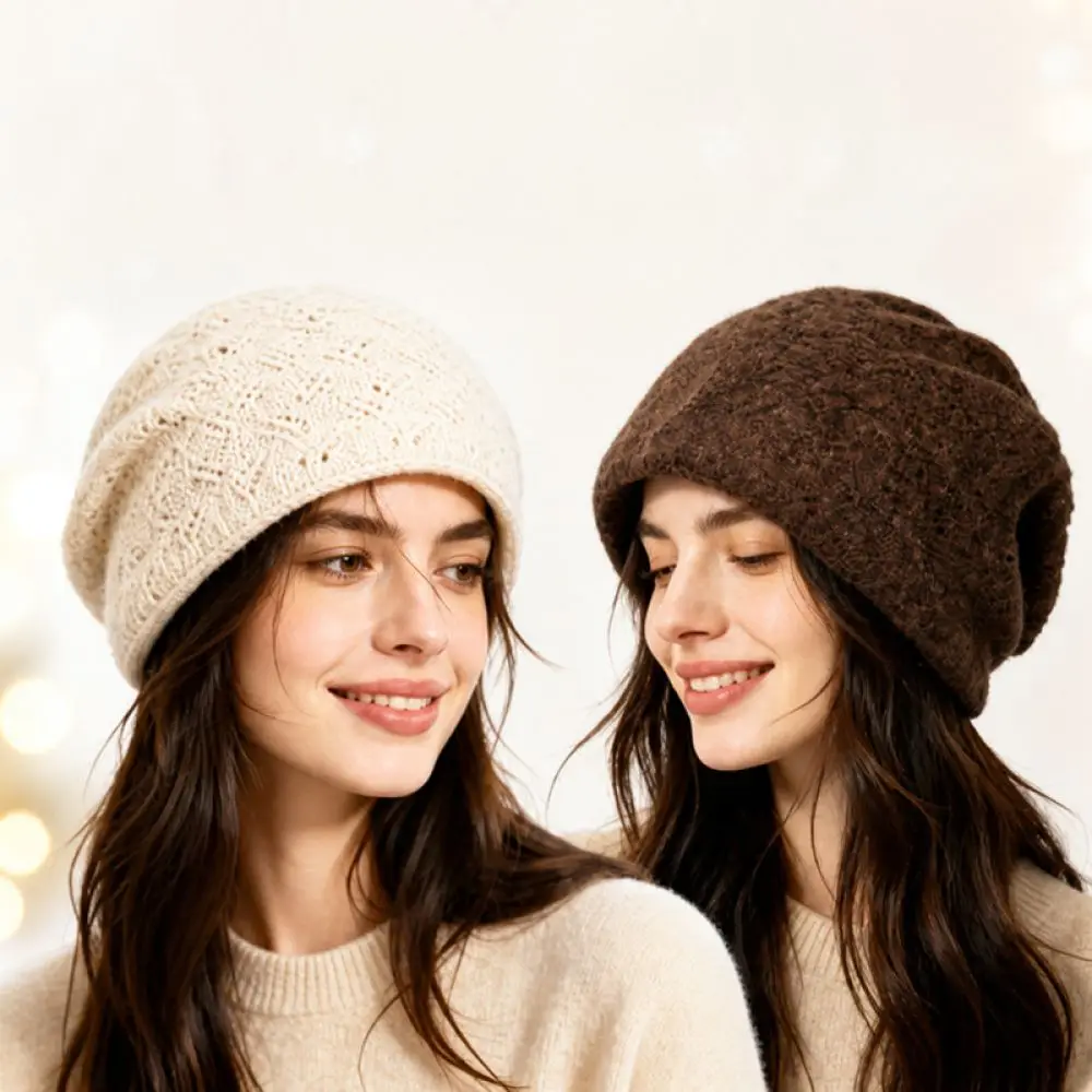Cozyjiehui Winter Knit Hat Warm Thickened Ear Protection Cap Trendy Solid Color Casual Soft Comfortable Beanies For Women Girls