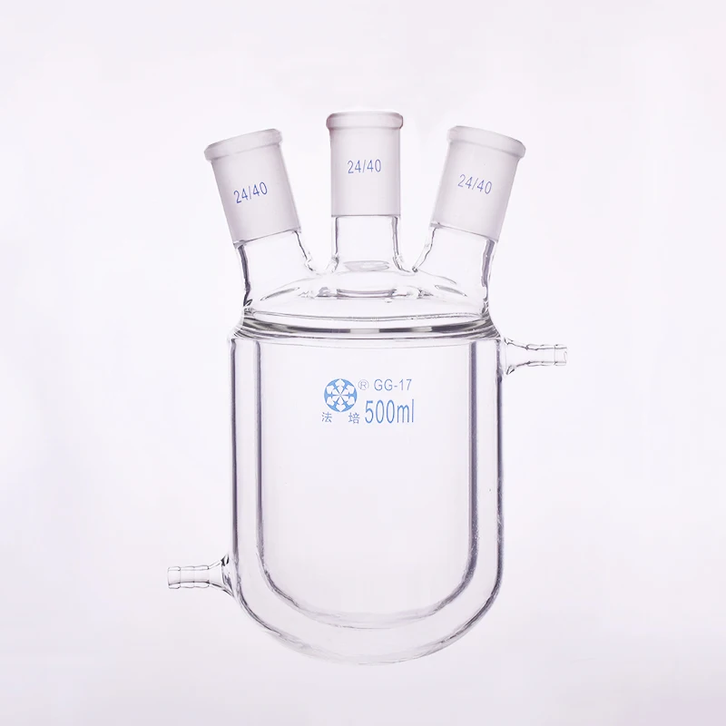 

Double-deck cylindrical three-necked round bottom flask 50ml-500ml-2000ml-10000ml,Joint 24/40,Mezzanine jacketed reactor bottle