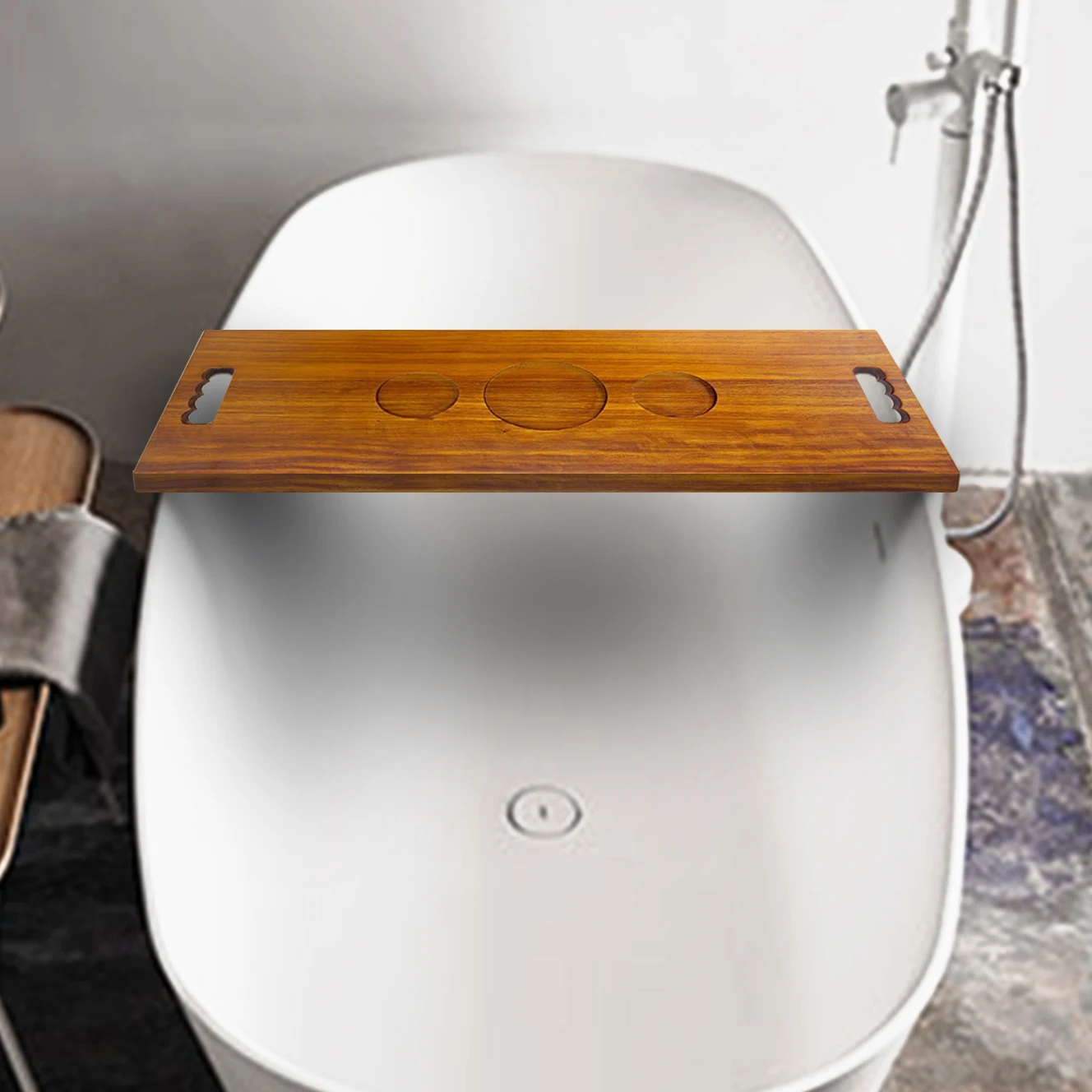 Solid Wood Bathtub Tray with Soap Holder & Candle Groove - Natural Walnut Bath Caddy for Relaxation, Spa Accessories & Bath Time