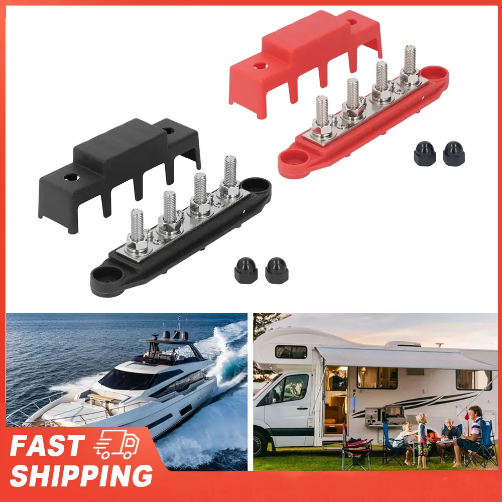 Power Distribution Block M8 Screw 4 Terminal Bus  DC 48V 250A for Automobile Boat Power Distribution Block Bus  250A