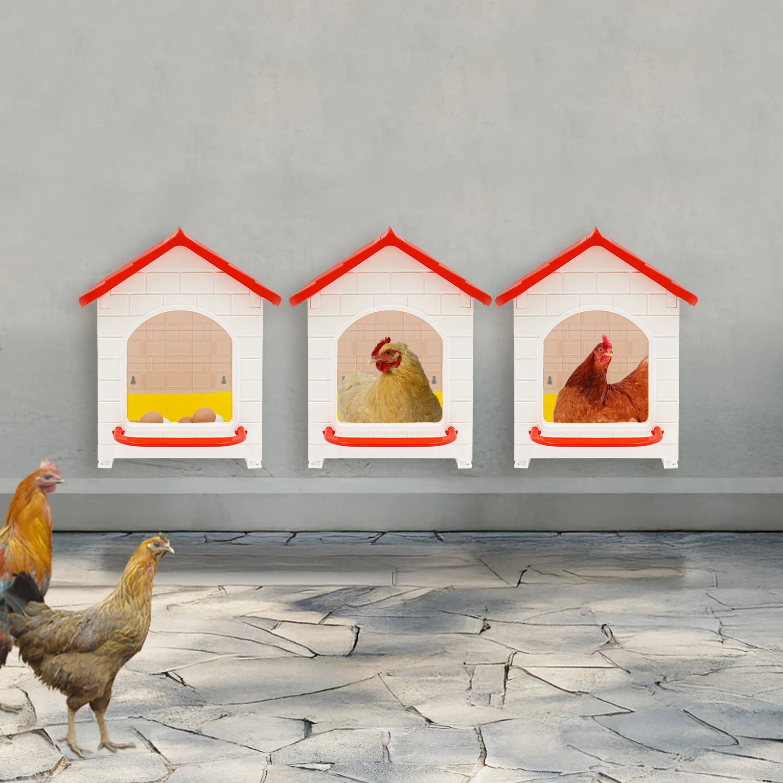 

3 Pcs Wall Mounted/Freestanding Nesting Boxes Plastic Chicken Nesting Box for Chicken Coops Small Farms Backyards