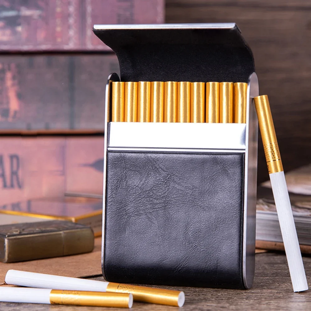 Portable Cigarette Holder Case - Metal Frame with PU Leather Cover, Durable & Lightweight for Men, Ideal for Daily Use