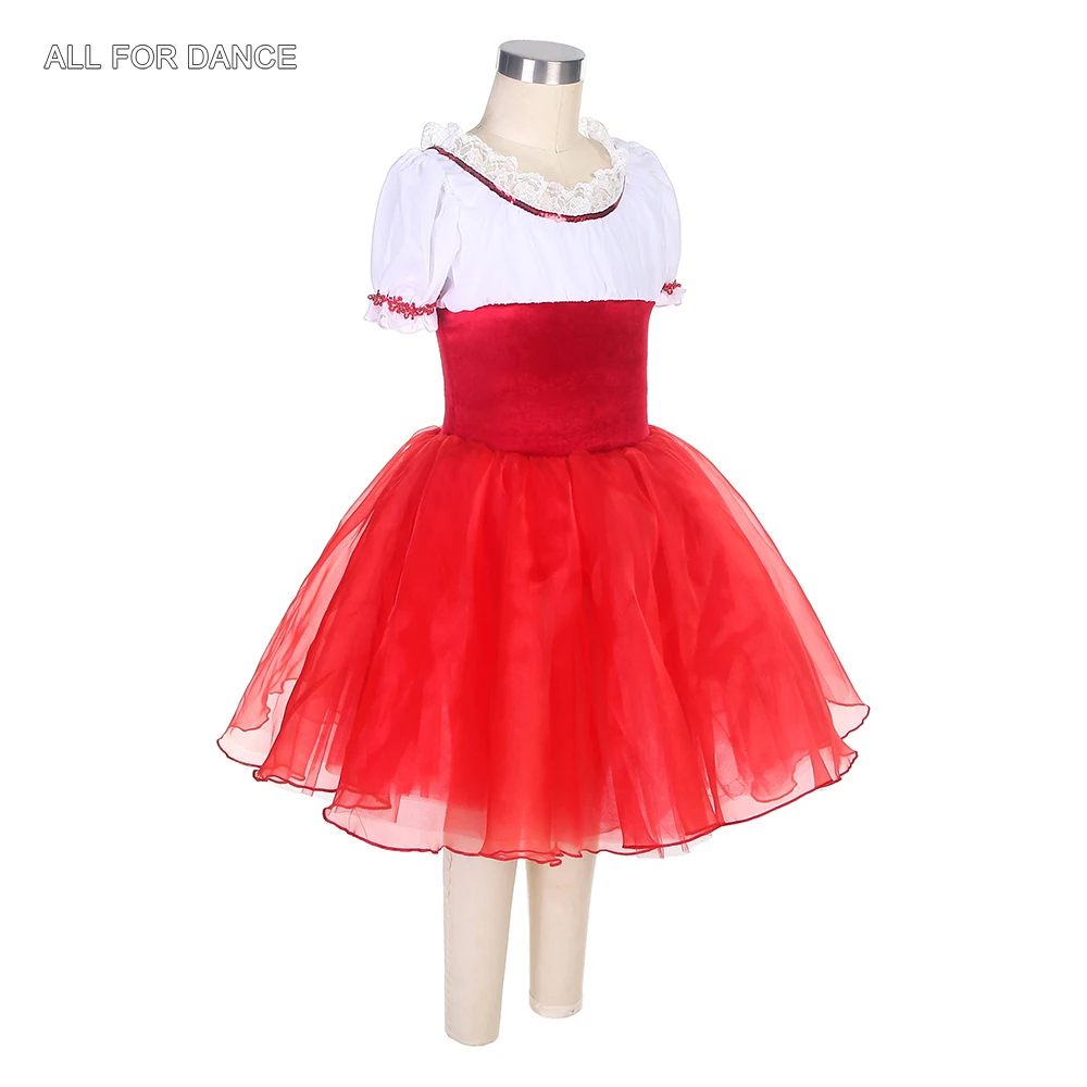 22122 Short Sleeves Ballet Dance Tutu Costume  Red Velvet Bodice with Soft Tulle Tutu Skirt Ballerina Dress for Girls