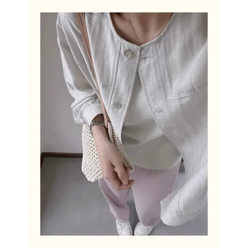 Camicie a maniche lunghe casual versatili in tinta unita alla moda con bottoni girocollo cuciti da donna