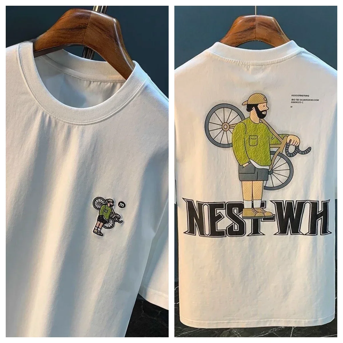 

2024 summer men and women trendy loose fashion printed short sleeve top high-grade thick full casual wear