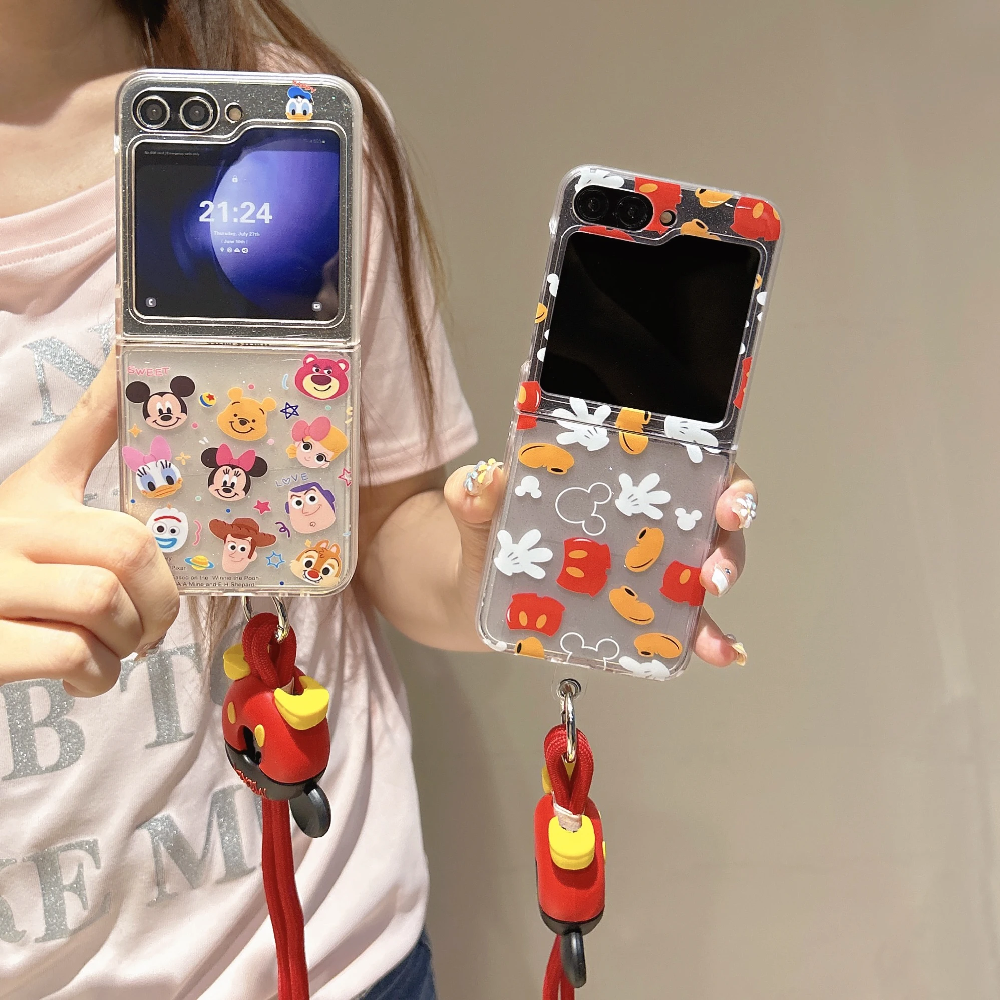 

Super Cute Full Screen Illustration Disney Series For Mickey Family With Lanyard Samsung Galaxy For Z Flip 7 Z Flip 5 Z Flip 6