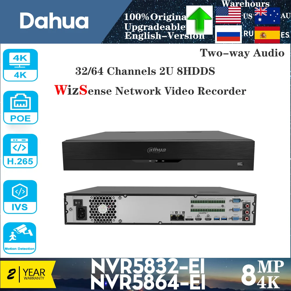 

Dahua 4K 8MP NVR5832-EI & NVR5864-EI 64 Channels 4HDDs WizSense Network Video Recorder Human Vehicle Face Detection Recognition