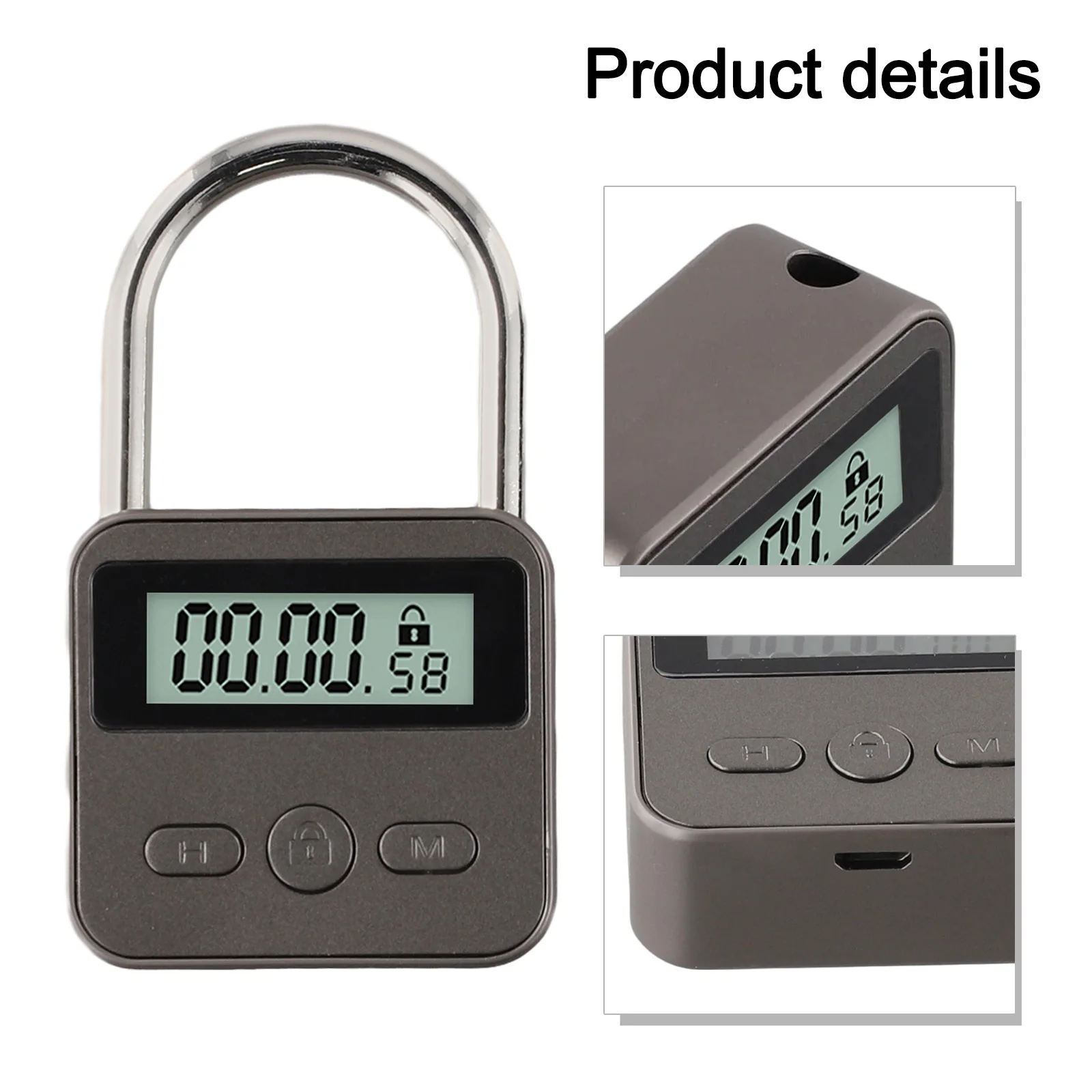 Metal Timer Lock LCD Display Multi-Function Electronic Time 99 Hours Max Timing USB Rechargeable Timer Padlock