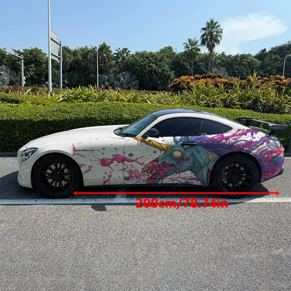 Rotten Zombie Unicorn Splash Car Side Wraps, Self-Adhesive PVC Waterproof & Scratch-Resistant Stickers, Car Accessory Gift
