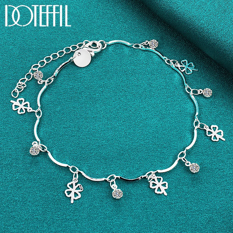 DOTEFFIL 925 Sterling Silver AAA Zircon Clover Bracelet Chain For Women Fashion Wedding Engagement Party Charm Jewelry