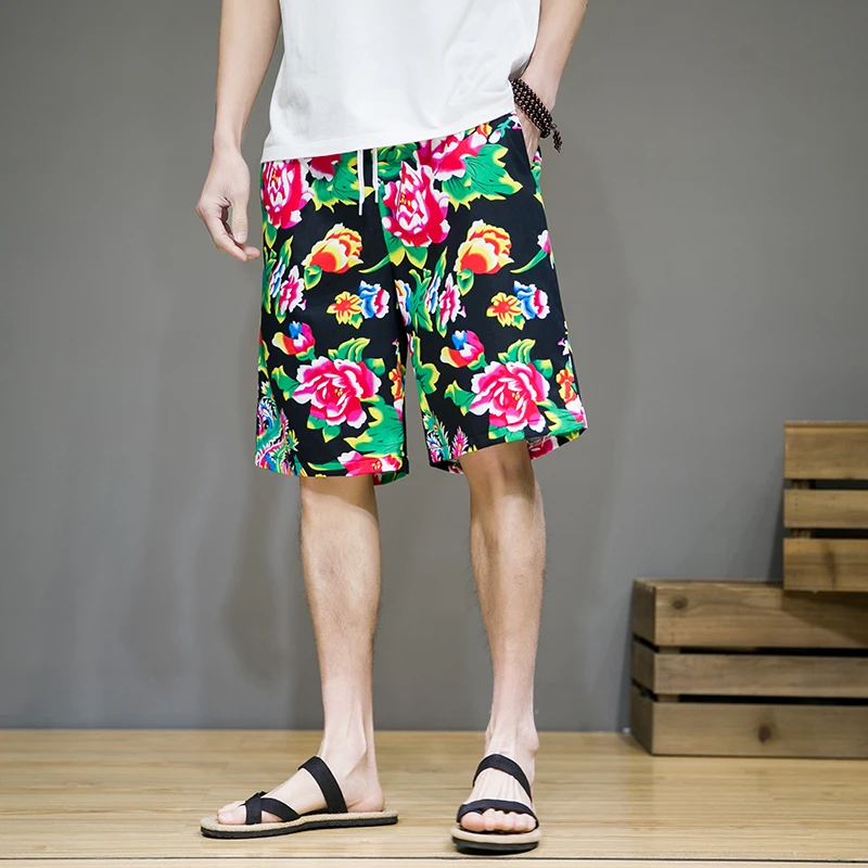 

Large Size 2022 Summer Chinese Style Flower Printed Shorts For Mens East Style Beach Five Cents Trousers Fashionable Loose Pants