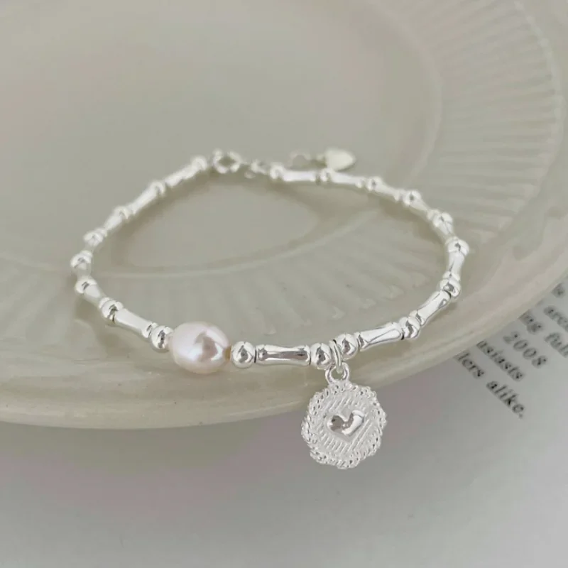 Pulsera de plata de ley 925, pulsera con nudos de perlas parciales para mujer, nueva joyería Simple de cuentas de moda, pulsera con dijes, regalo de cumpleaños