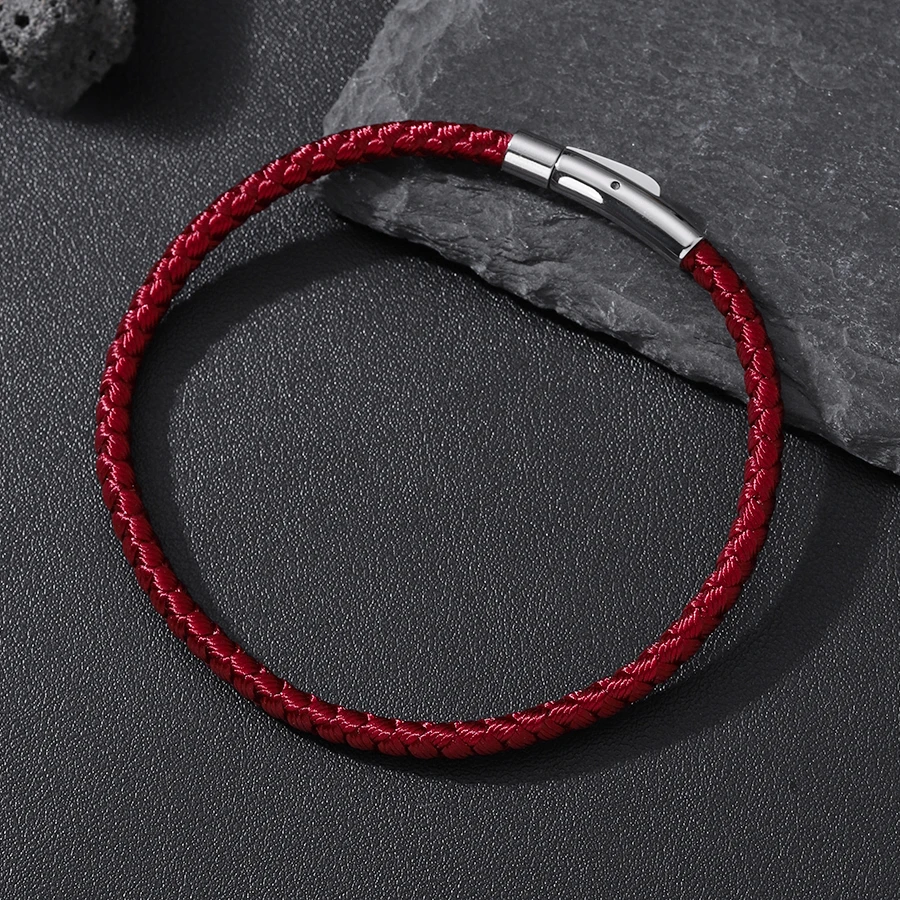 Men Braided Rope Bracelet Stainless Steel Snap Clasp Premium Selected 4mm Keel Cord Street Casual Versatile Charm Braclet Homme