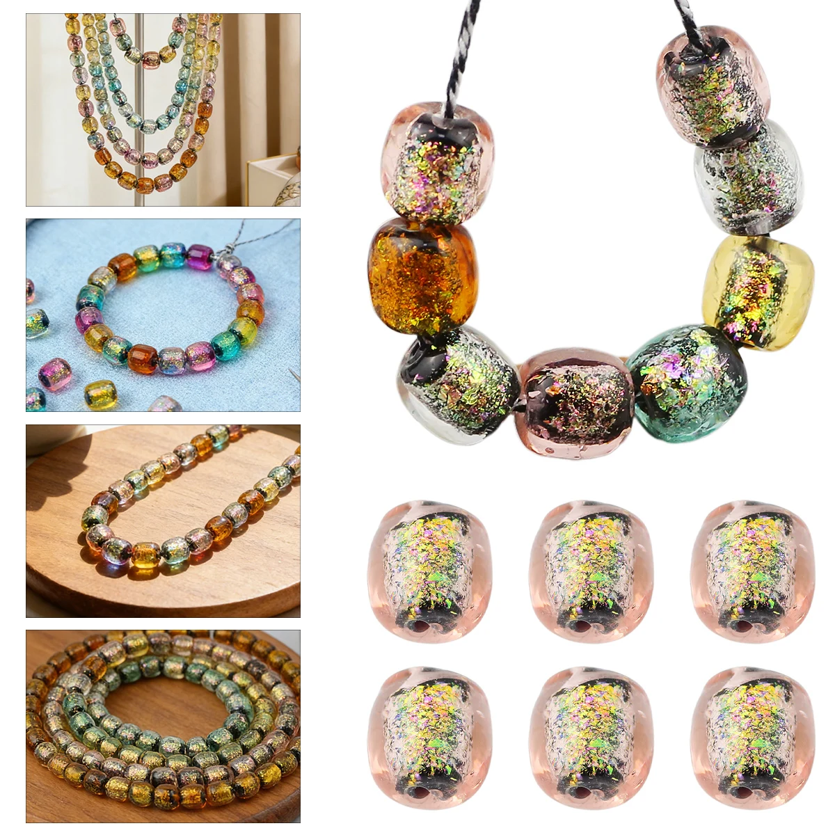 10X10MM 5/10Pcs Colorful Black Background Bucket Beads Spacer Loose Beads for Jewelry Bracelets Necklace Making DIY Accessories
