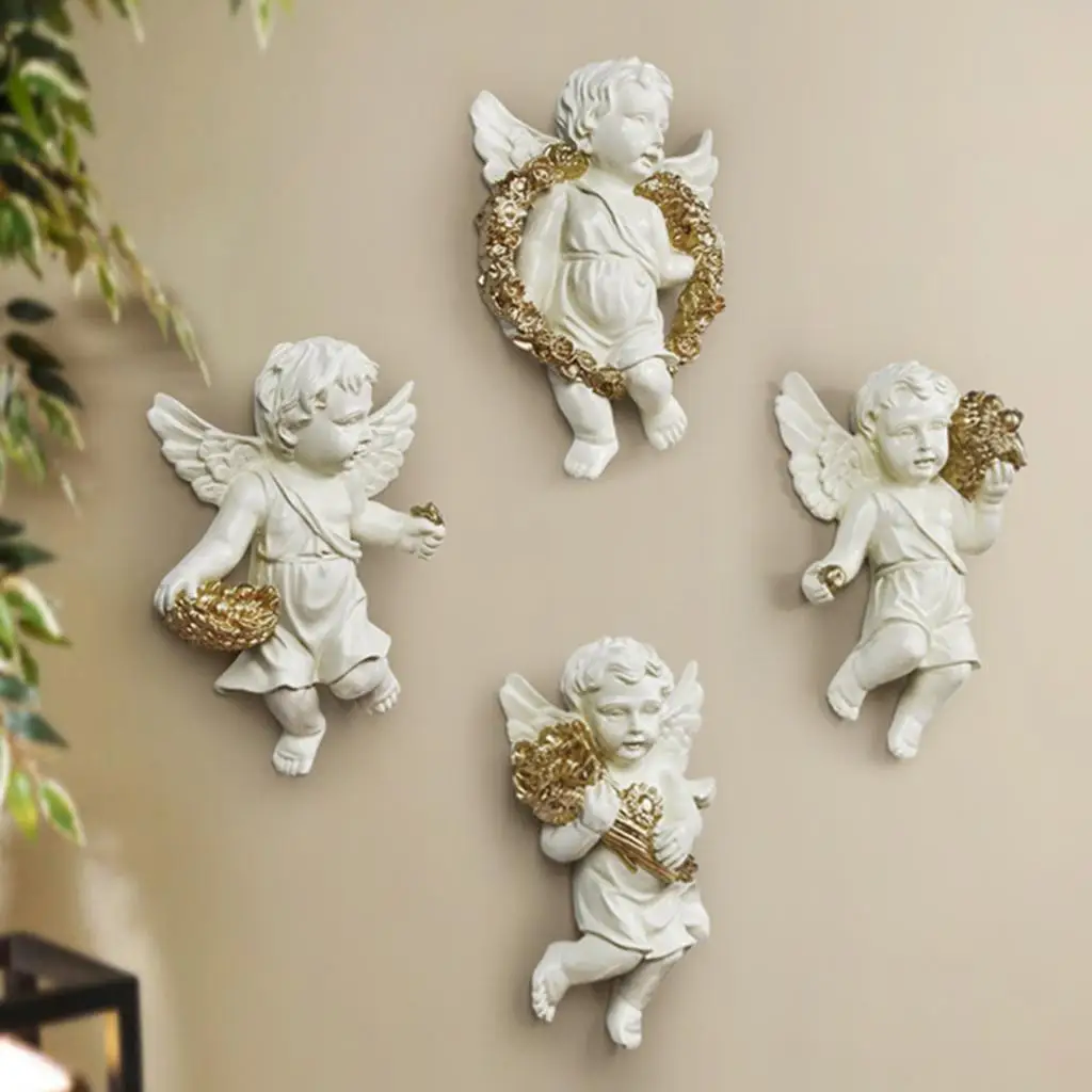 3D Cherub Wall Statues Angel Background Decor Resin Restaurant Collectible