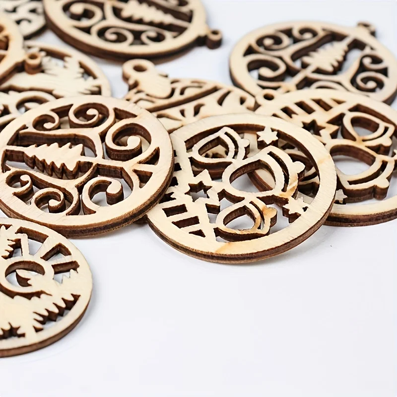 50pcs 4cm Wooden Natural Rustic Bauble Lantern Cutouts Tags For Decorations Pendants DIY Winter Crafts Scrapbook Embellishments