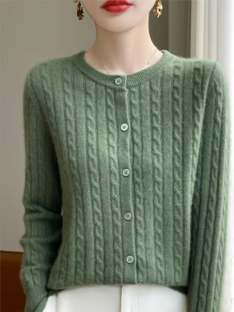 Jesienno-zimowe damskie swetry rozpinane O-neck jednolity sweter wiosenny z długim rękawem jednorzędowe dzianiny białe swetry rozpinane moda koreański sweter