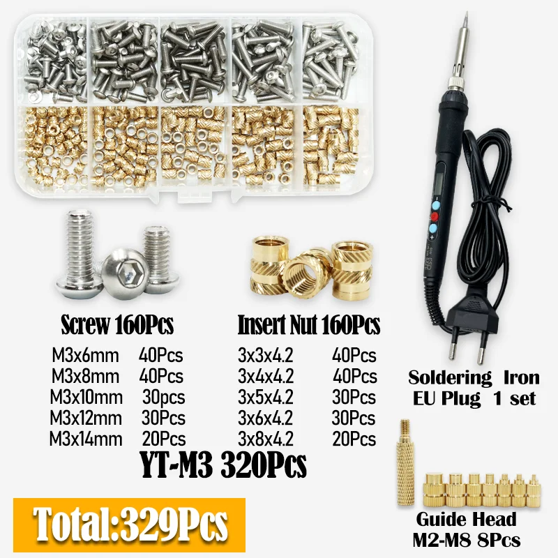 609p Messing Einsatz Mutter Schraube Digital Display Lötkolben Spitze Wärme Set Einsatz Werkzeug Eingebettet Kupfer Mutter Bolzen Kit für 3d Druck – Detail 11