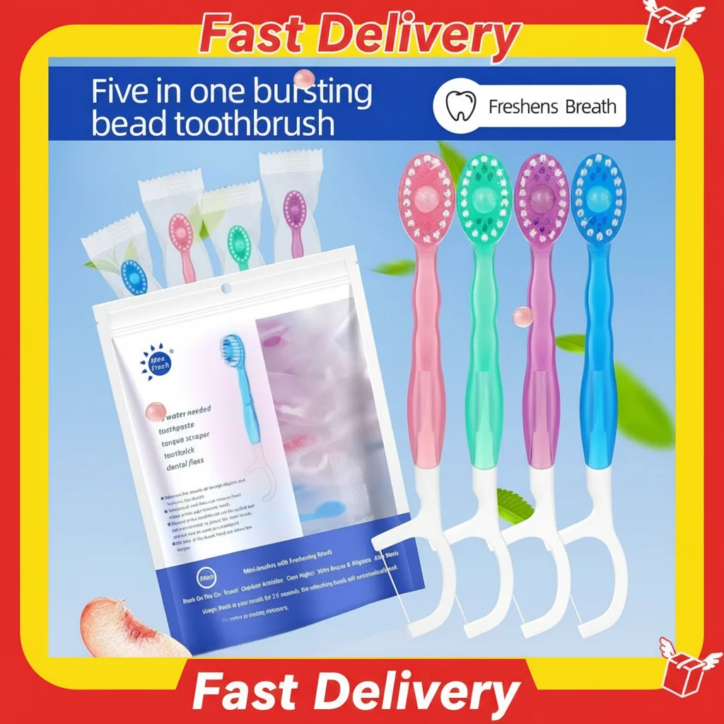 Portable Travel Toothbrush Set Disposable Mini Toothbrushes with Toothpaste Tongue Scraper Flosses Kit Disposable Toothbrushes