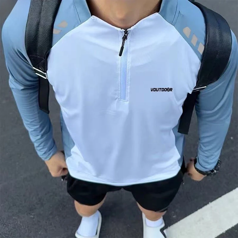 Zipper Long Sleeve T-Shirt Quick Dry Sweat Wicking Outdoor Sports Fitness Running Basketball Training Cycling Men's Casual Sp...