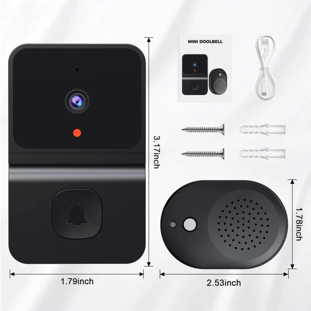 Doorbell Camera With Chime Wireless HD Video Night Vision 2.4GHZ WiFi Smart Door Bell Two-Way Audio