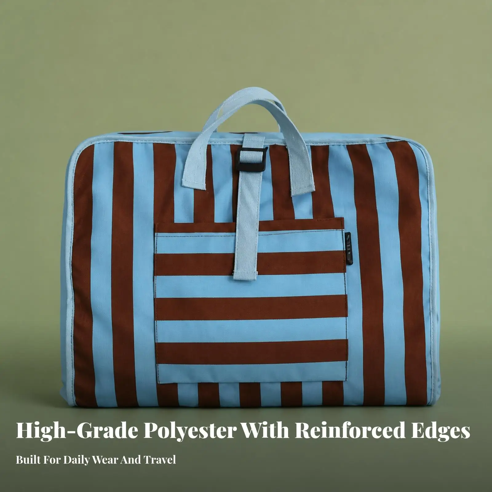Travel Storage Organizer Bag for Suitcase with Striped Design and Hanging Hook for Closet