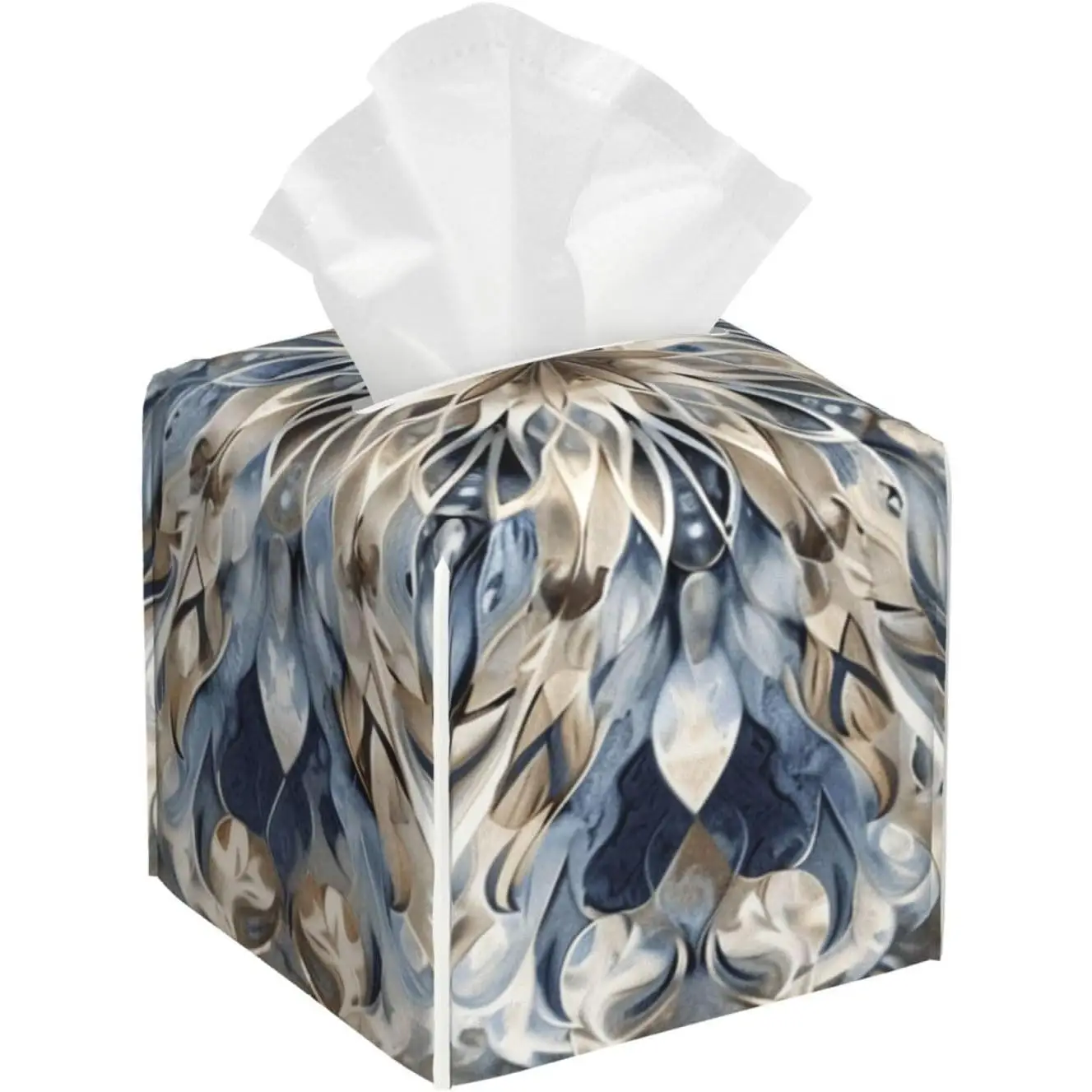 Modren Gray Blue Beige Art Tissue Box Cover Square Leather Tissue Case Holder Facial Paper Organizer Dispenser Decorative
