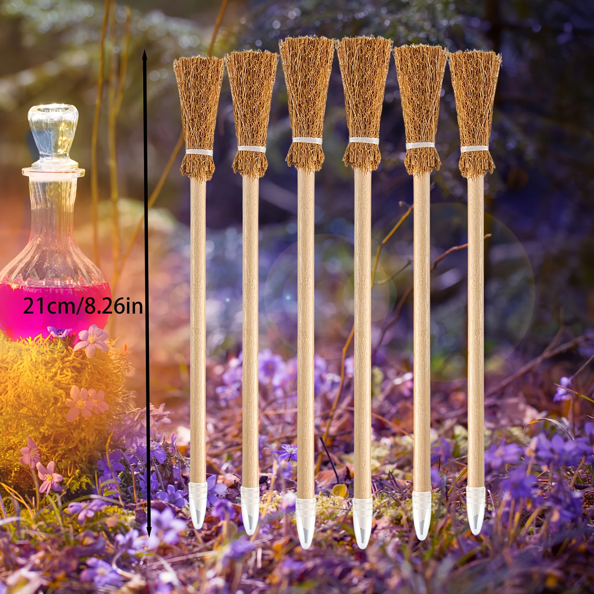 6pcs Creative Mini Broom Styling Pencil Wizard Broom Pencil Halloween Theme Small Gift Fun Decoration Writing Pencil