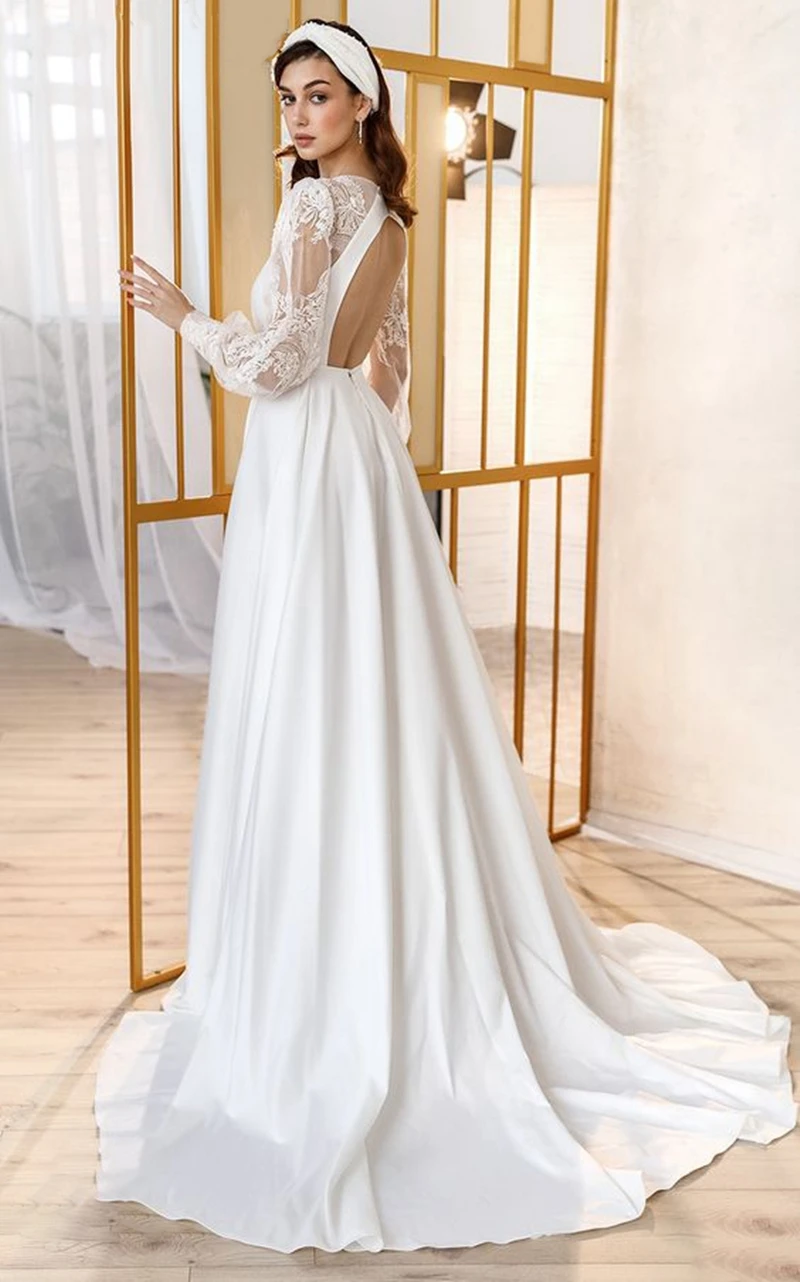 Vestido De Noiva ลูกไม้ชุดแต่งงานเซ็กซี่ V คอแขนบอลลูนเจ้าสาว Robe De Mariée High Slit Boho Свадебное платье