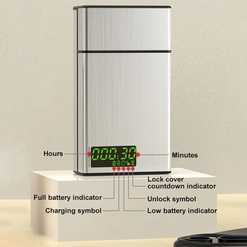 صندوق السجائر الذكي الألومنيوم الانضباط الذاتي الموقت اقفال الصناديق مع شاشة LED مساعدة جهاز إقلاع التدخين التحكم في التدخين