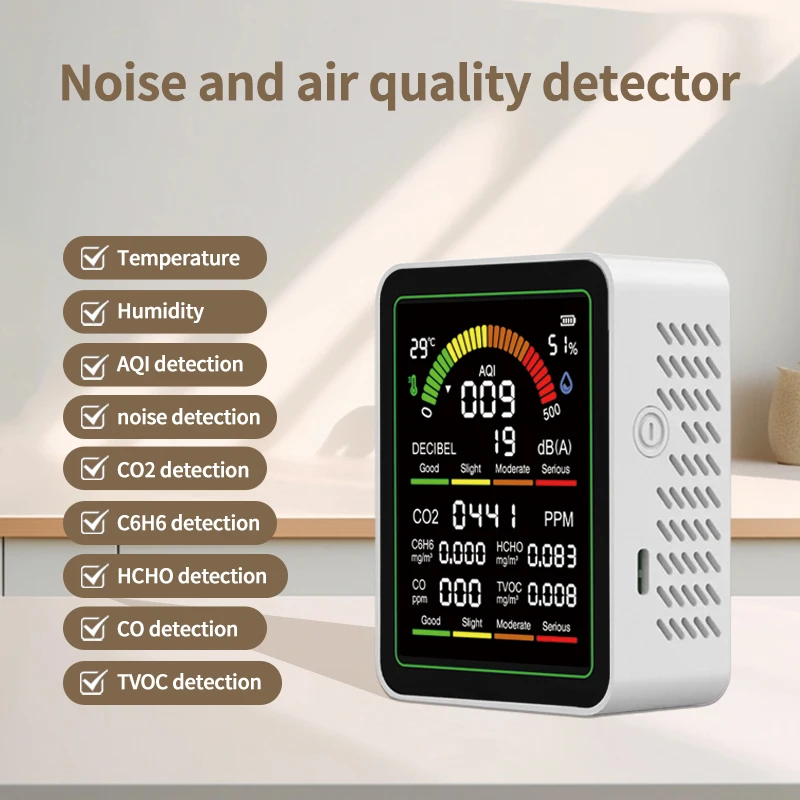 MT12 9-in-1 Air Quality Monitor, CO₂ Detector, Sound Level Meter, Formaldehyde Detector, TVOC and Temperature/Humidity Monitor
