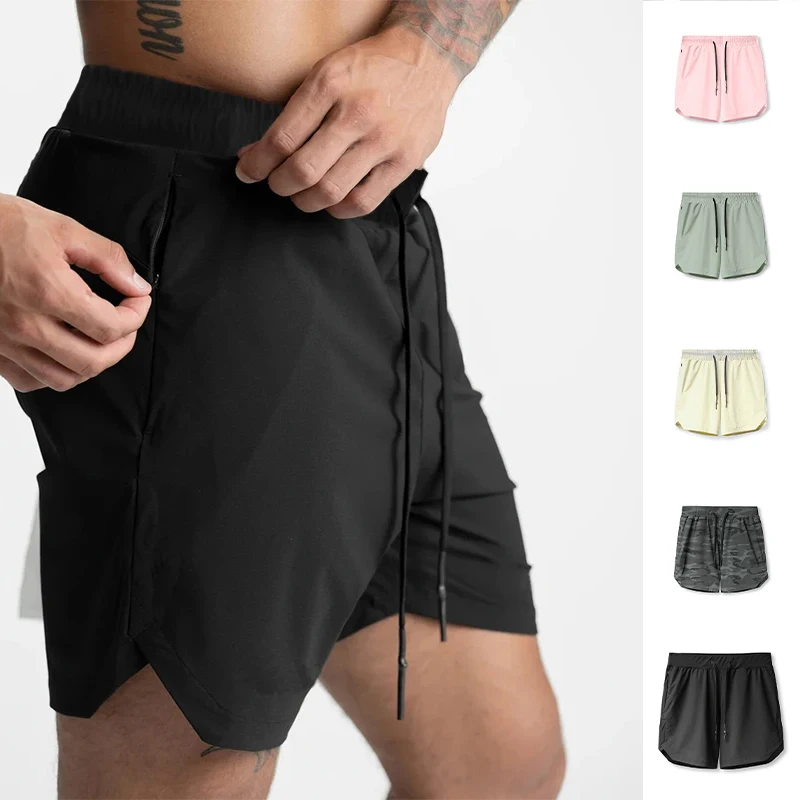 2025 New Men's Shorts Single-Layer Woven Quick Dry Solid Color Running Fitness Sports Casual American Fifth Pants Comfortable