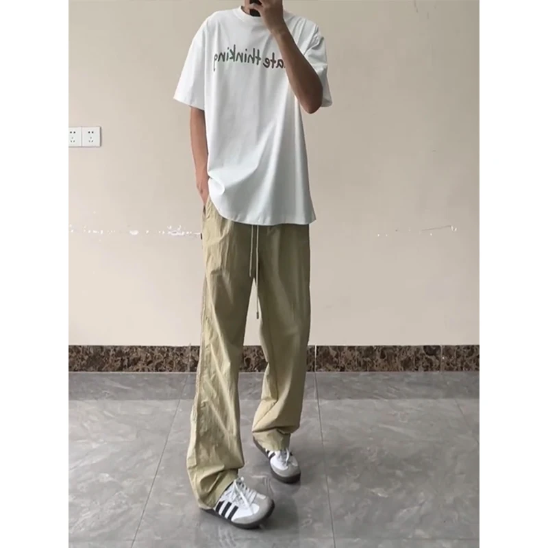 

Qui Dry Nylon Casual Pants Men's Summer Thin Sle Ice Silk Leisure Trousers Straight Leg Fit Youth Active Sle Faionable