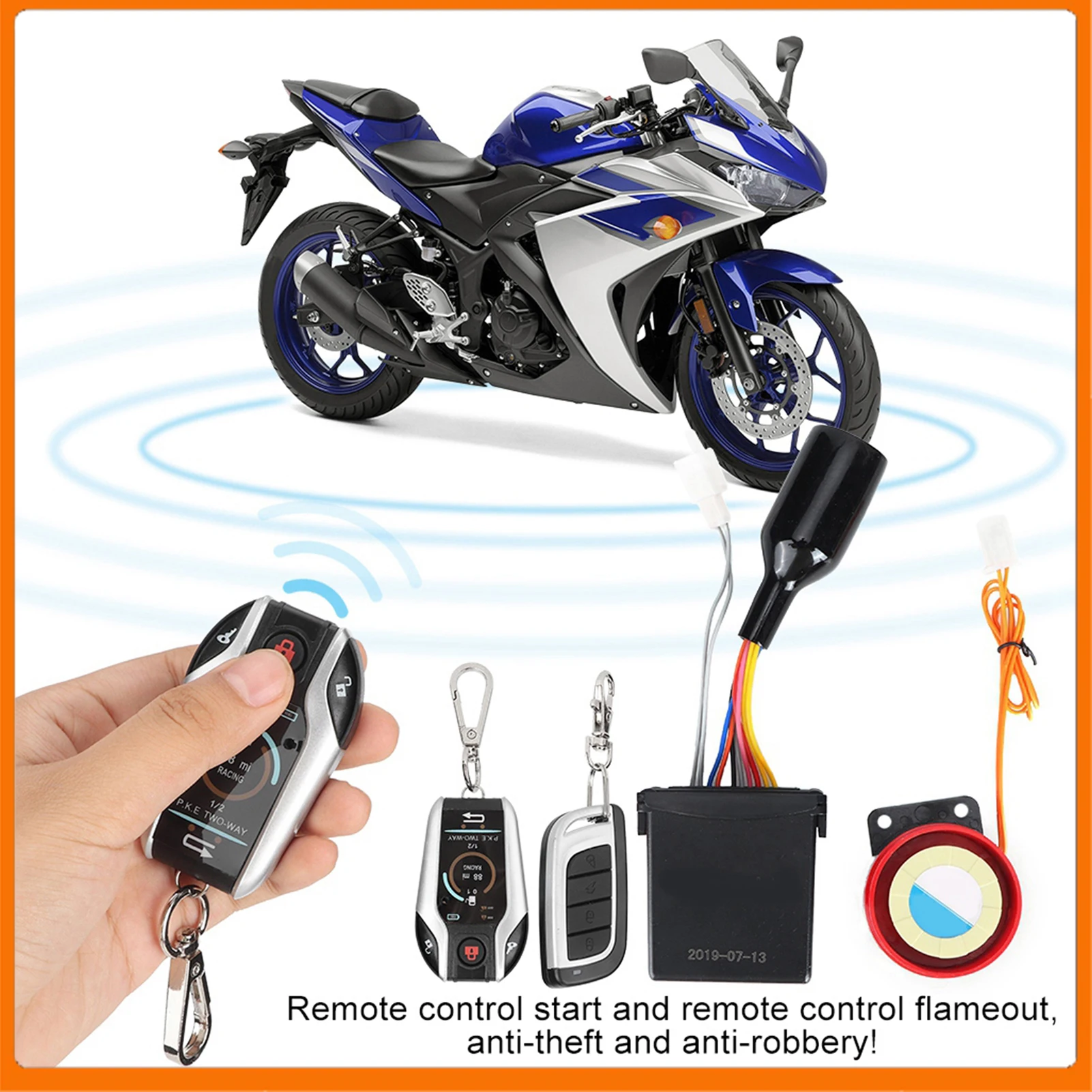 

105-125dB Motorcycle 2 Way Remote Security Alarm Horn Waterproof Security System with Engine Start Motorcycle Security Alarm