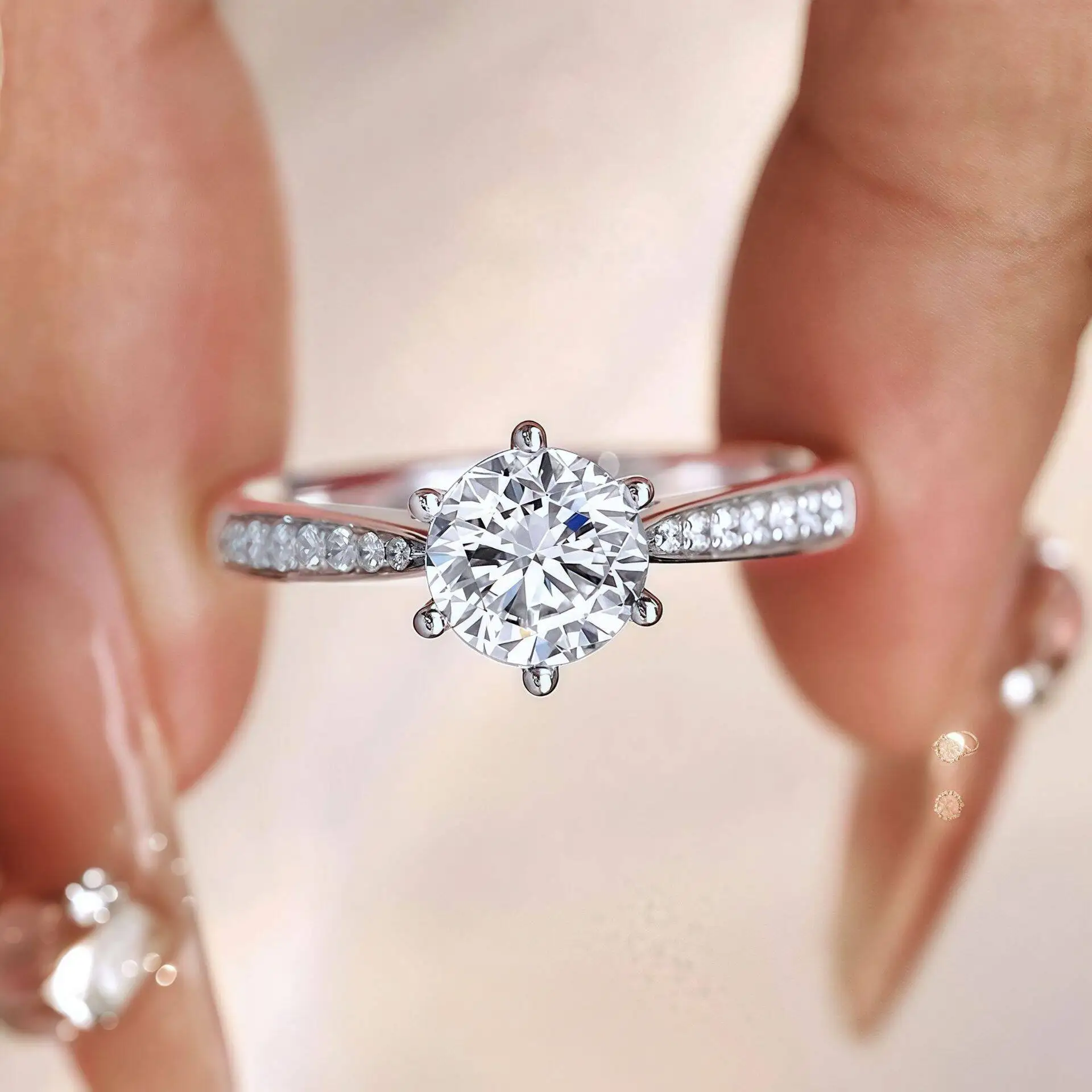 SG فاخر 925 فضة كلاسيكي خاتم للنساء ستة مخلب مجوهرات بسيطة 1ct مويسانيتي خاتم تقليد الماس المرأة خاتم