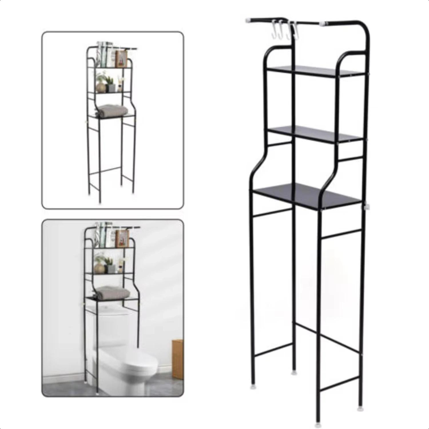 Black Metal 4-Tier Over The Toilet Rack Space Saver Organizer   Bathroom