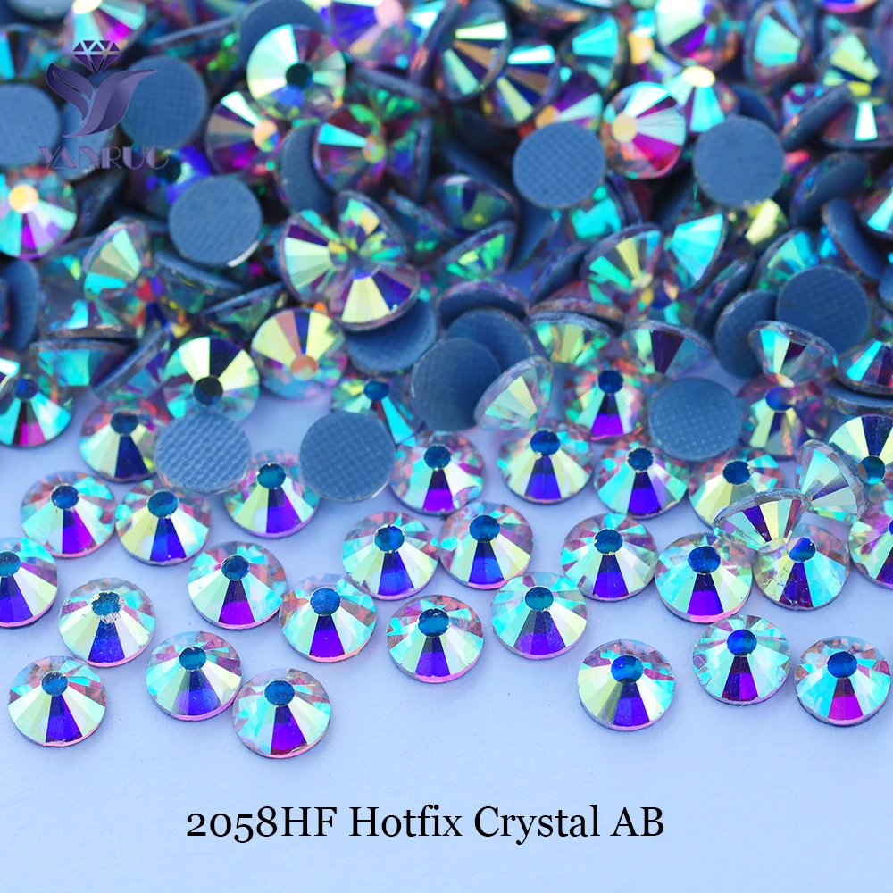 YANRUO 2058HF SS4-SS50 Crystal AB HotFix Rhinestones FlatBack Rhinestones Thermal Adhesive Hot Fix Crystal Stones For Clothes