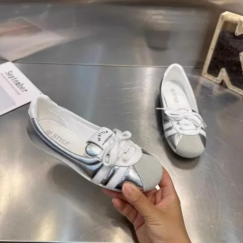 2024 Women's Fashion Flat sneakers Bottom Sports Colored Casual Shoes Flat Heel Lace Up Derby Shoes Women's Casual Sports Shoes