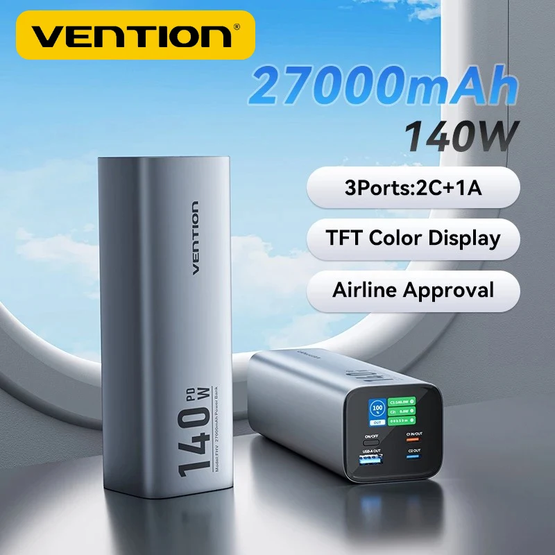 Vention Power Bank,140W PD Fast Charger,27000mAh Portable Power Bank for Laptop,External Spare Auxiliary Battery Pack for iPhone