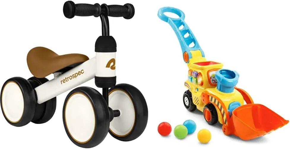 Rowerek biegowy chodzik dla dzieci krykieta z 4 kołami dla dzieci w wieku 12-24 miesięcy-rower z skorupką jajka + spychacz-zabawki do jeżdżenia f