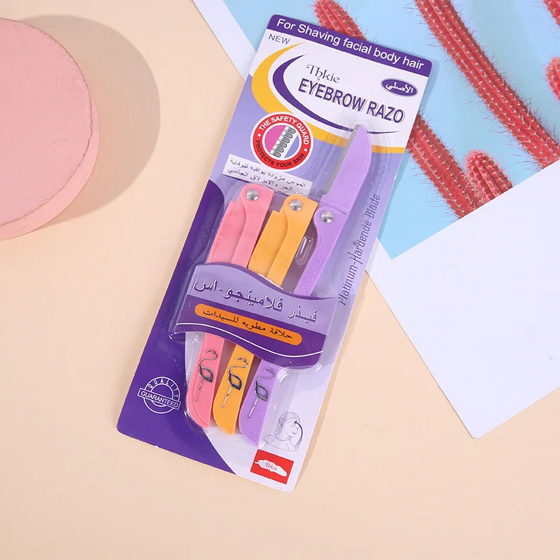 3 個折りたたみ式眉毛トリマー女性用初心者向け傷防止刃ナイフ顔かみそりメイクアップツール女性用グルーミング用