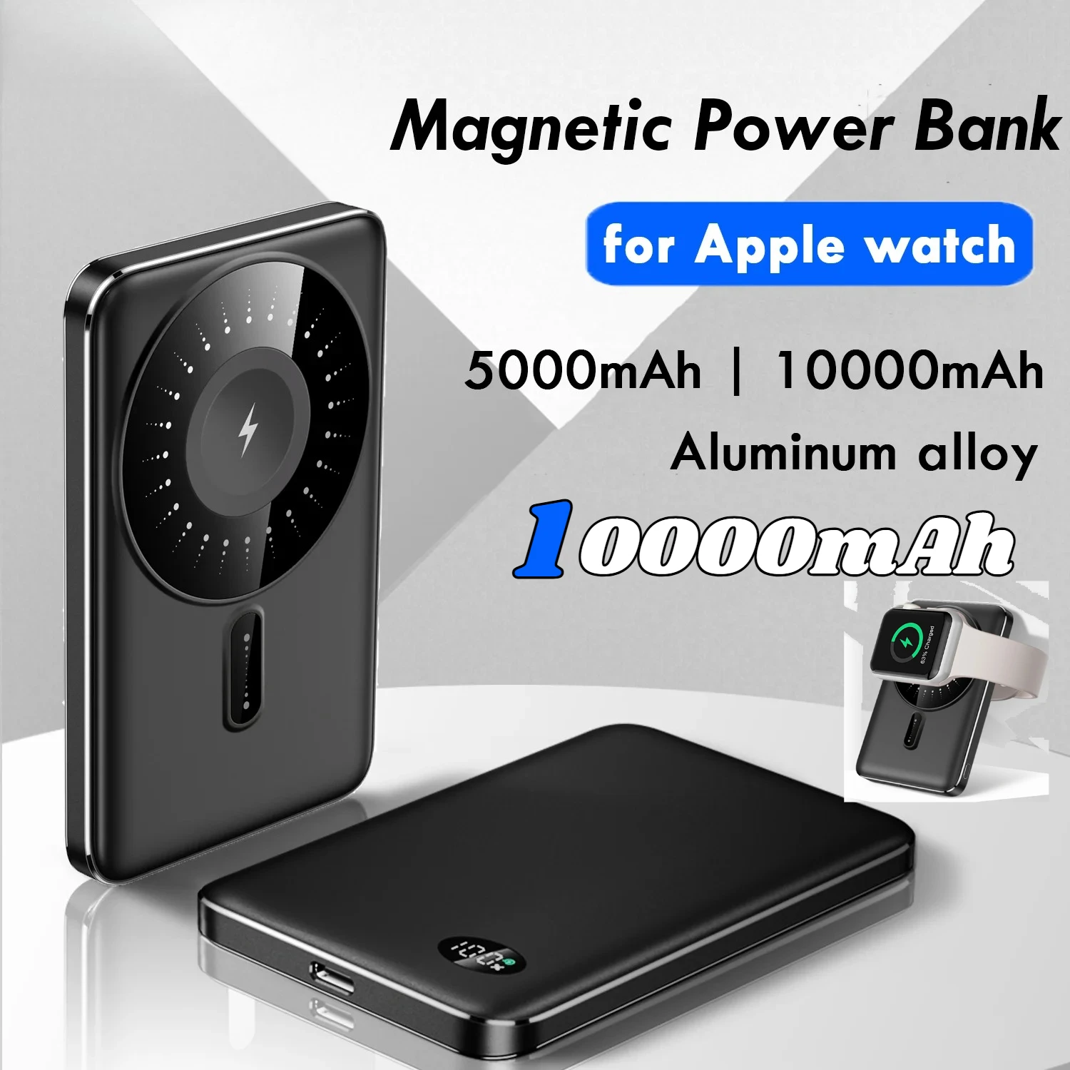 

Для Apple Watch 10000 мАч Магнитный беспроводной внешний аккумулятор Тонкое портативное быстрое зарядное устройство Мобильная внешняя батарея для iPhone 16 Samsung
