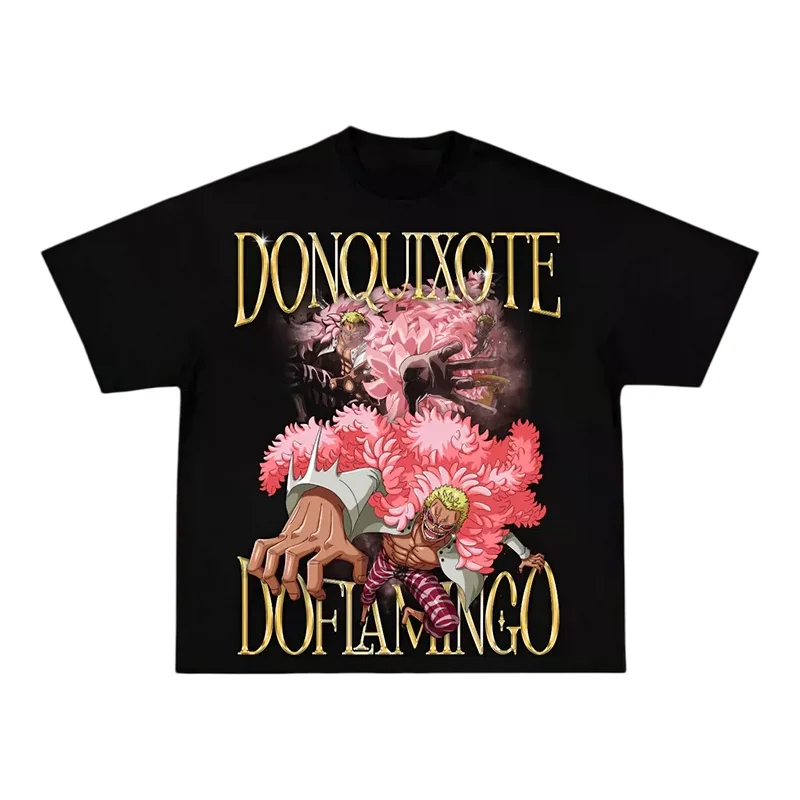 

Футболка One Piece Donquixote Doflamingo для мужчин и женщин, хлопковая футболка с аниме-графикой, модная уличная одежда, повседневный топ с короткими рукавами