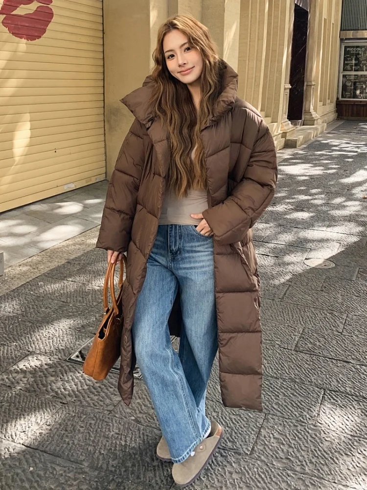Winter Thiened Stand Collar Mid-Length Cotton Jaet Women's Faion Loose Fit Warm Coat Korean Sle Polyester Inner