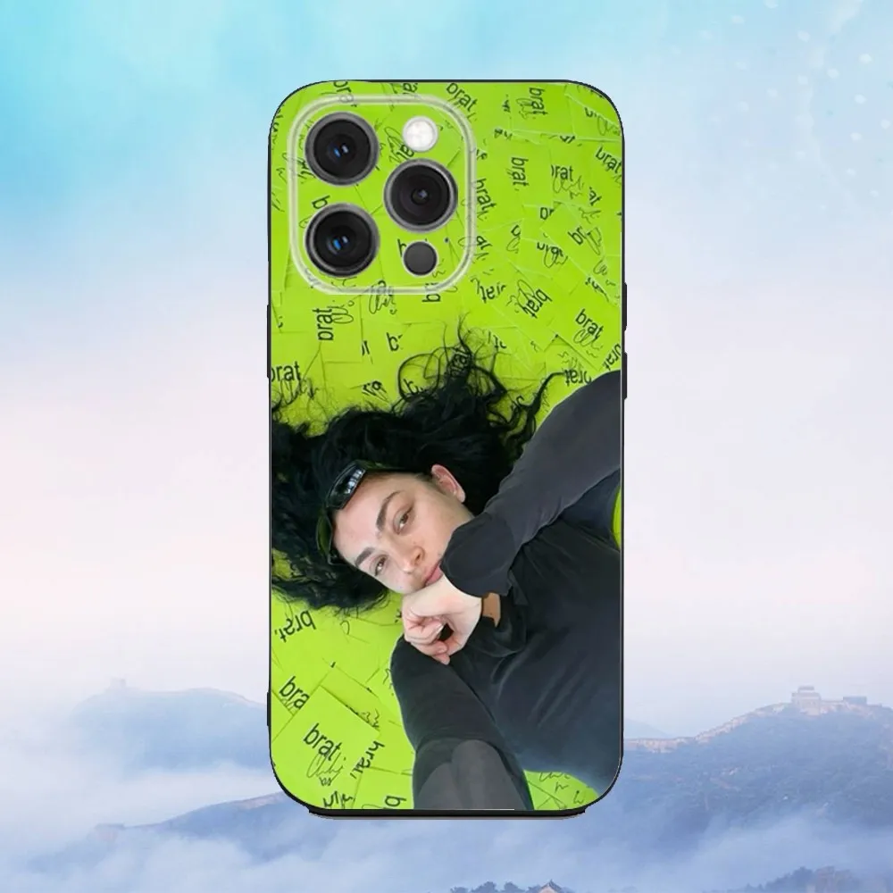 가수 C-Charli XCX BRAT 전화 케이스 iPhone 16,15,14,13,12,11,Pro,X,XS,Max,XR,Plus,Mini 소프트 블랙 커버