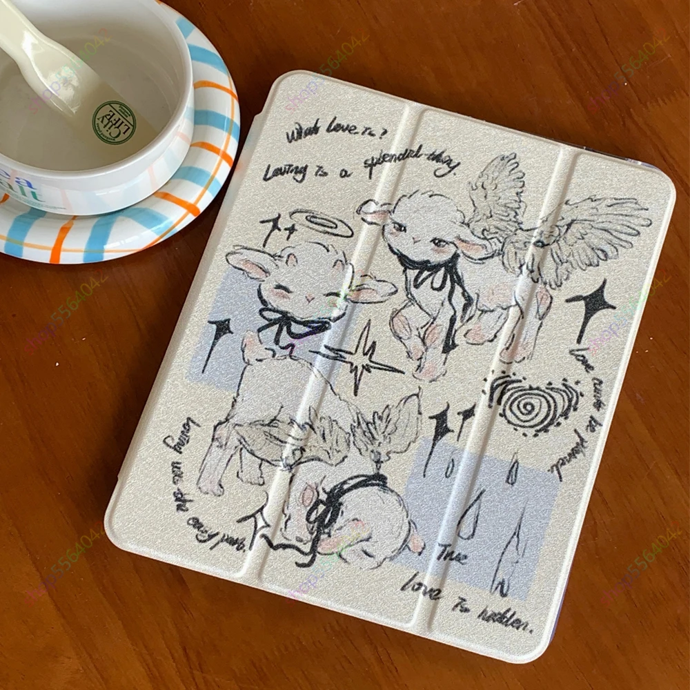 2024 New iPad Case iPad Air Pro 13 Inch Case M2 2024 iPad Pro 12.9 Inch 6th/5th/4th Gen Graffiti Sheep Cover with Pencil Holder