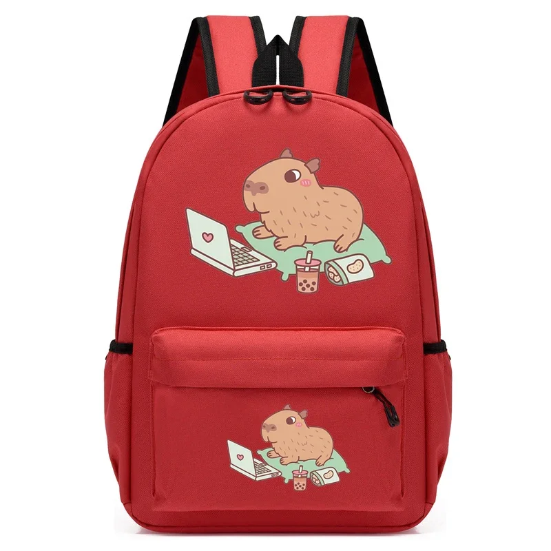 Cute Chilling Capybara with Laptop Print Girls High School Student Backpack Bags Children Bookbag Travel Knapsack Bag