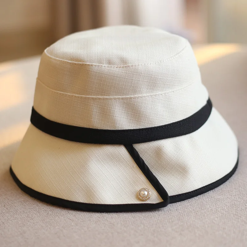 Women's Spring and Summer New Fashion Button Bucket Hat Short Brim Versatile Sun Shield Hat